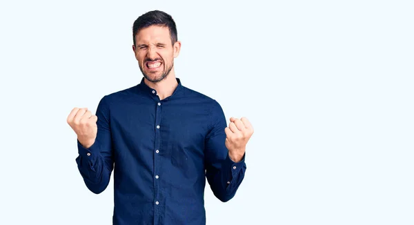 Young Handsome Man Wearing Casual Shirt Very Happy Excited Doing — Stock Photo, Image