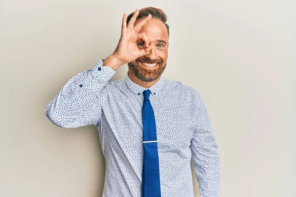 Handsome Middle Age Man Wearing Business Shirt Tie Doing Gesture — Stock Photo, Image