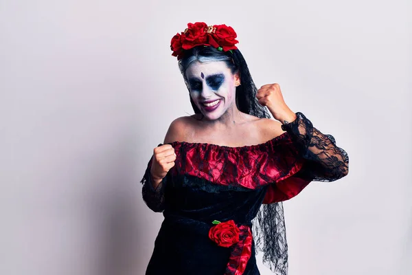 Mladá Žena Mexickém Dni Mrtvého Make Upu Slaví Překvapení Úžas — Stock fotografie