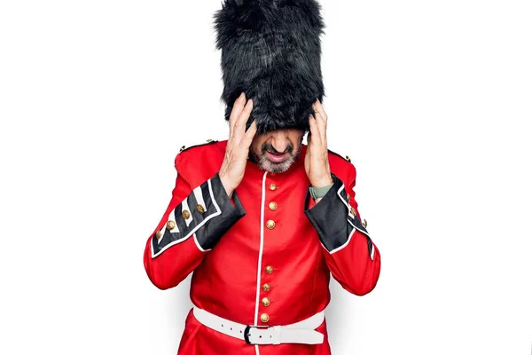 Middle Age Handsome Wales Guard Man Wearing Traditional Uniform White — Stock Photo, Image