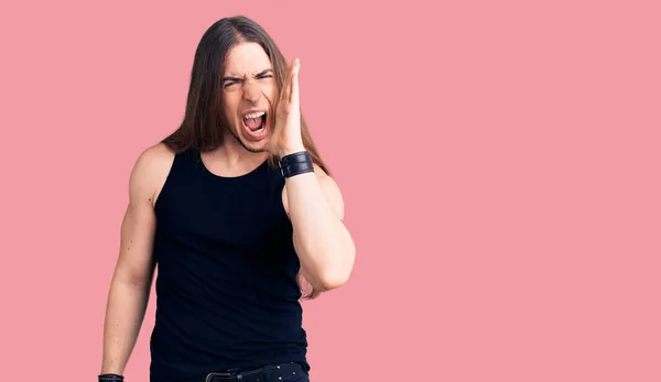 Young Adult Man Long Hair Wearing Goth Style Black Clothes — Stock Photo, Image