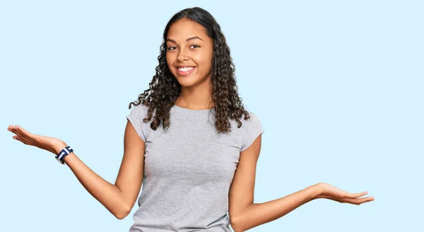 Young African American Girl Wearing Casual Clothes Smiling Showing Both — Stock Photo, Image