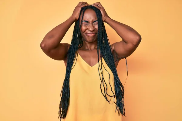 African American Woman Braids Wearing Casual Clothes Suffering Headache Desperate — Stock Photo, Image