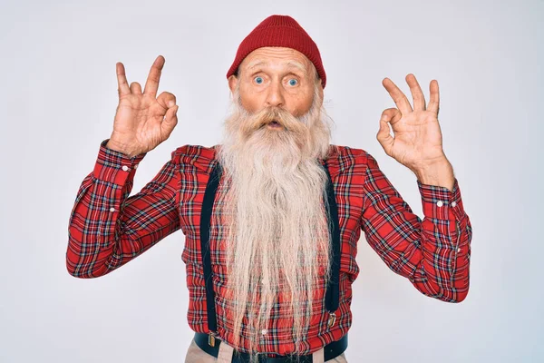 Old Senior Man Grey Hair Long Beard Wearing Hipster Look — Stock Photo, Image