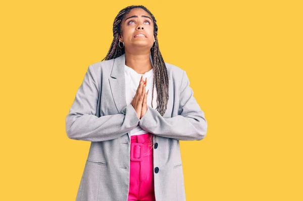 Young African American Woman Braids Wearing Business Clothes Begging Praying — Stock Photo, Image