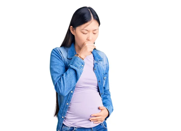 Jonge Mooie Chinese Vrouw Zwanger Verwacht Baby Zich Onwel Voelen — Stockfoto