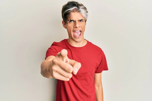 Young Hispanic Man Wearing Casual Clothes Pointing Displeased Frustrated Camera — Stock Photo, Image