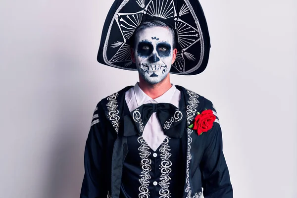 Jeune Homme Portant Jour Mexicain Costume Mort Sur Blanc Avec — Photo