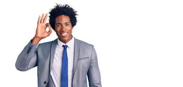 Handsome African American Man Afro Hair Wearing Business Jacket Smiling — Stock Photo, Image