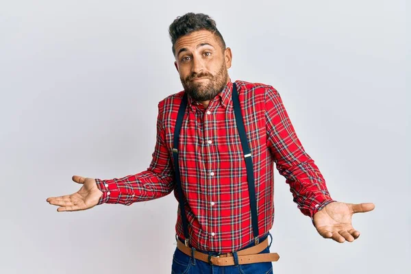 Schöner Mann Mit Bart Und Hipster Eleganz Sieht Ahnungslos Und — Stockfoto