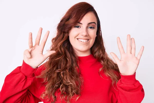 Young Beautiful Woman Wearing Casual Clothes Showing Pointing Fingers Number — Stock Photo, Image