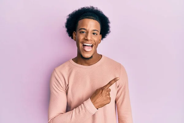 African American Man Afro Hair Wearing Casual Clothes Smiling Cheerful — Stock Photo, Image