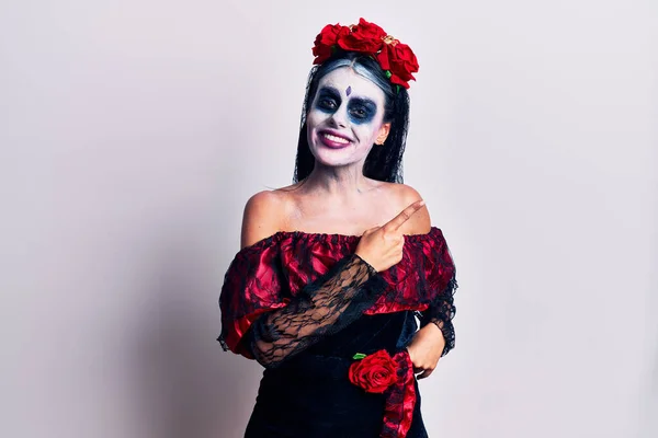 Young Woman Wearing Mexican Day Dead Makeup Cheerful Smile Face — Stock Photo, Image