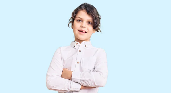 Söt Latinamerikansk Barn Bär Casual Kläder Glad Ansikte Leende Med — Stockfoto