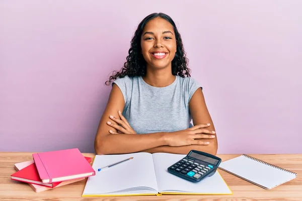 Young African American Girl Accountant Working Office Happy Face Smiling — Stock Photo, Image