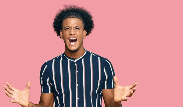 African American Man Afro Hair Wearing Casual Clothes Crazy Mad — Stock Photo, Image