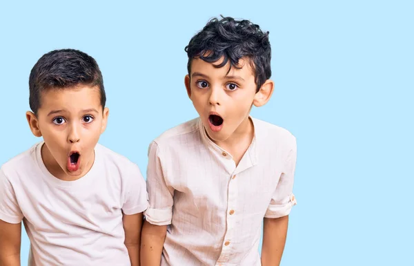 Een Paar Kleine Broertjes Samen Casual Kleding Bang Verbaasd Met — Stockfoto