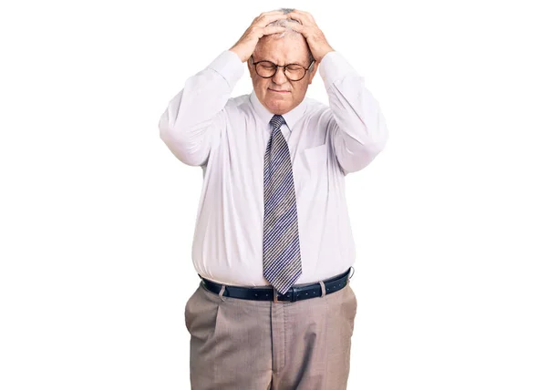 Uomo Anziano Dai Capelli Grigi Che Indossa Abiti Lavoro Che — Foto Stock