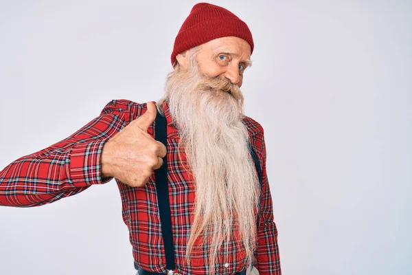 Vieil Homme Âgé Aux Cheveux Gris Barbe Longue Portant Look — Photo