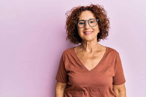 Beautiful Middle Age Mature Woman Wearing Casual Clothes Glasses Looking — Stock Photo, Image