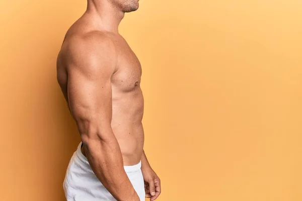 Handsome Muscle Man Standing Shirtless Looking Side Relax Profile Pose — Stock Photo, Image