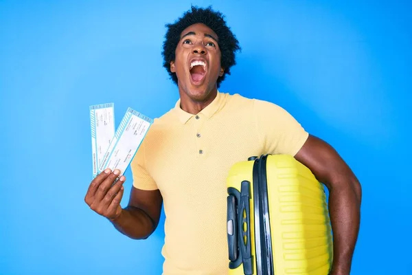 Handsome African American Man Afro Hair Holding Cabin Suitcase Boarding —  Fotos de Stock