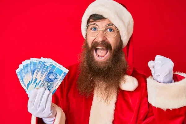 Handsome Young Red Head Man Long Beard Wearing Santa Claus — Stock Photo, Image