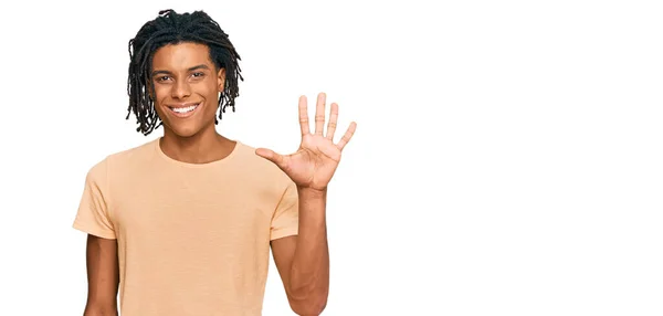 Young African American Man Wearing Casual Clothes Showing Pointing Fingers — Stock Photo, Image