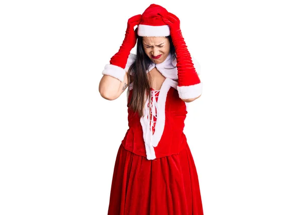 Jeune Belle Femme Caucasienne Portant Santa Claus Costume Souffrant Maux — Photo