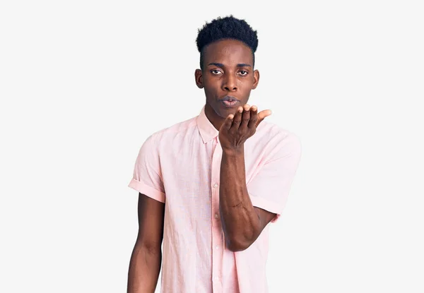 Young African American Man Wearing Casual Clothes Looking Camera Blowing — Stock Photo, Image