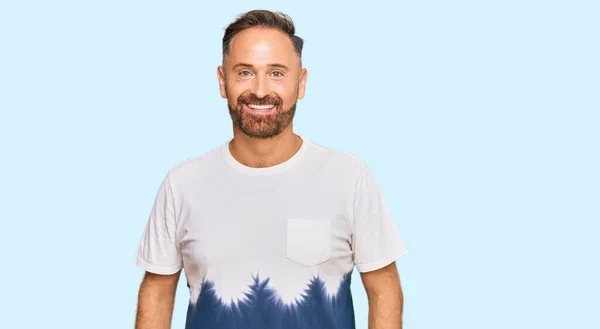 Handsome Middle Age Man Wearing Casual Tie Dye Tshirt Happy — Stock Photo, Image