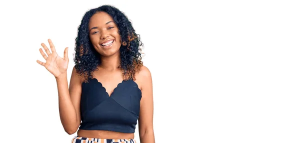 Young African American Woman Wearing Casual Clothes Showing Pointing Fingers — Stock Photo, Image