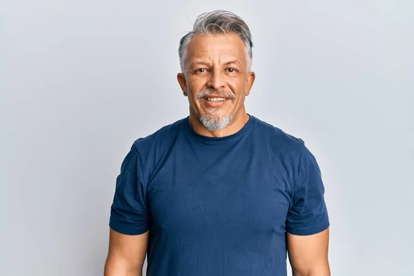 Middle Age Grey Haired Man Wearing Casual Clothes Happy Cool — Stock Photo, Image