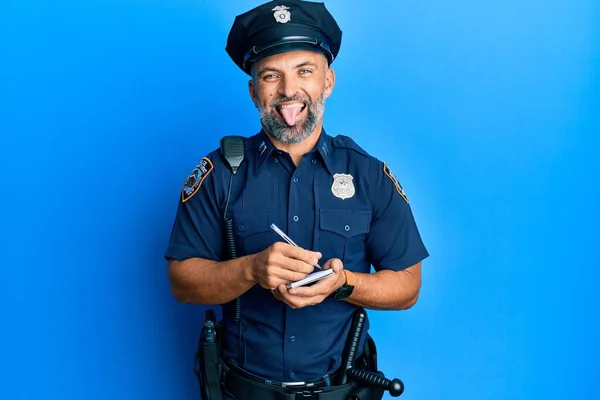 Homem Bonito Meia Idade Vestindo Uniforme Policial Escrevendo Tráfego Multa — Fotografia de Stock