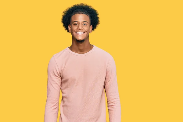 African American Man Afro Hair Wearing Casual Clothes Happy Cool — Stock Photo, Image