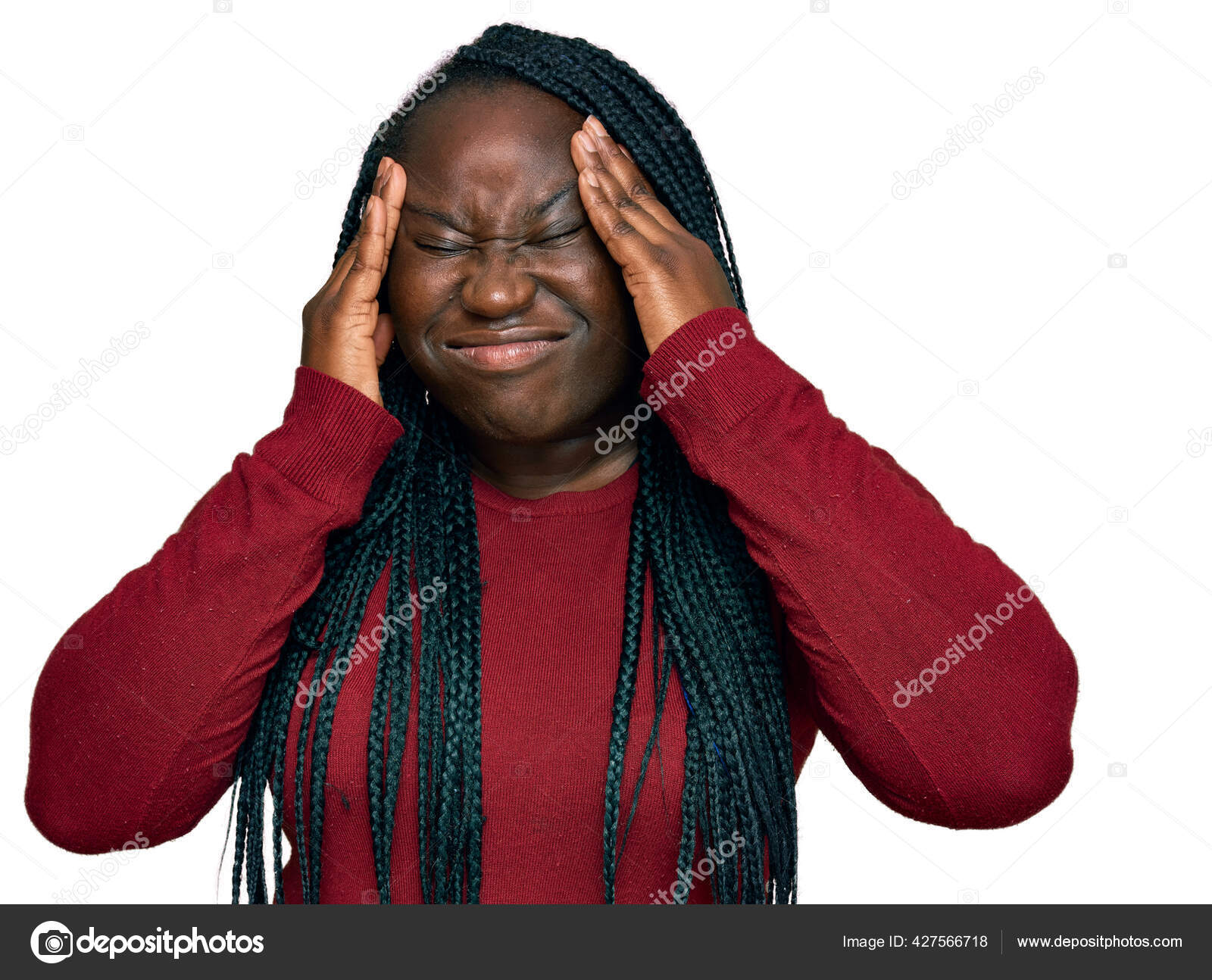 Young Black Woman Braids Wearing Casual Clothes Suffering Headache