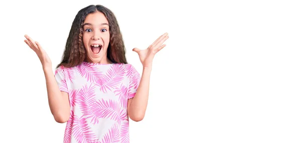 Cute Hispanic Child Girl Wearing Casual Clothes Celebrating Crazy Amazed — Stock Photo, Image
