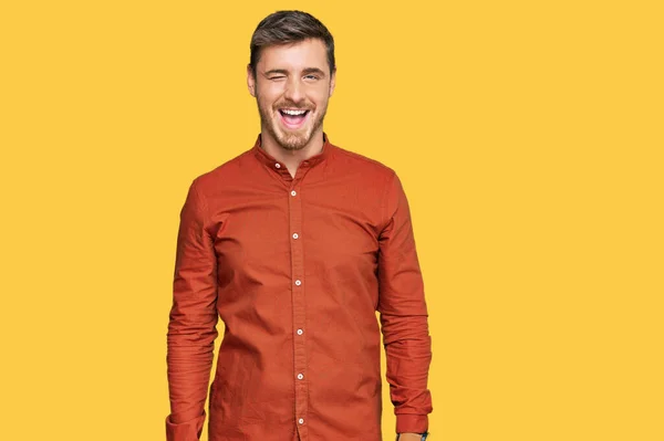 Handsome Caucasian Man Wearing Casual Clothes Winking Looking Camera Sexy — Stock Photo, Image