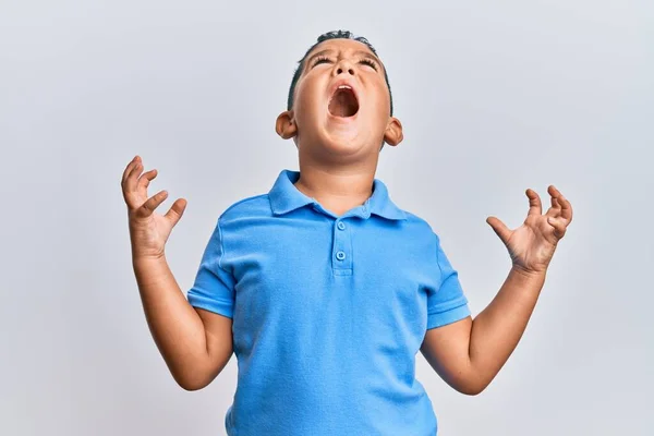 Little Boy Hispanic Kid Wearing Casual Clothes Crazy Mad Shouting — Stock Photo, Image