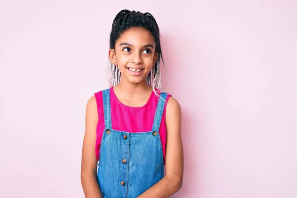 Young African American Girl Child Braids Wearing Casual Clothes Pink — Stock Photo, Image