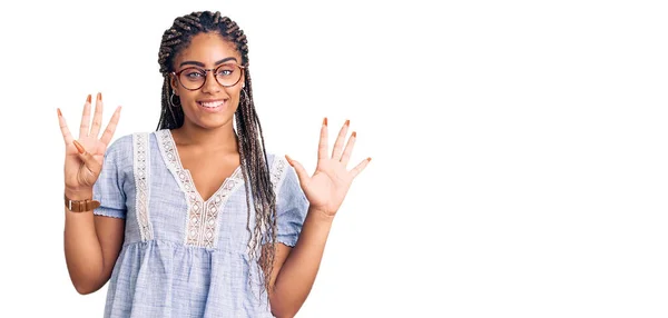 Young African American Woman Braids Wearing Casual Summer Clothes Glasses — Stock Photo, Image