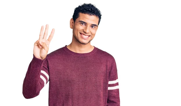 Hispanic Handsome Young Man Wearing Casual Clothes Showing Pointing Fingers — Stock Photo, Image