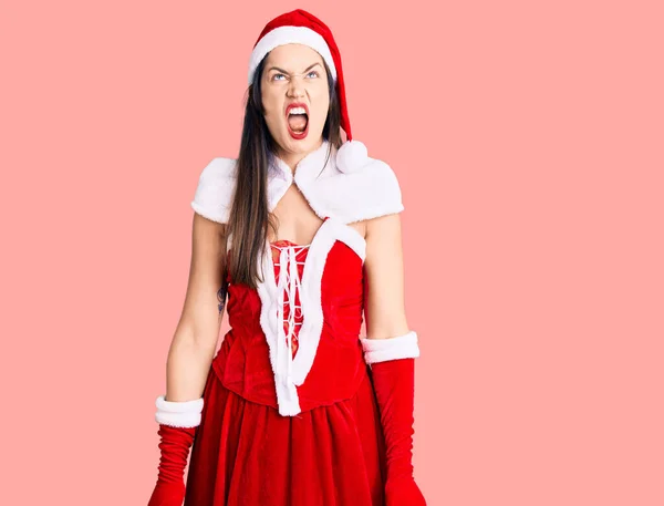 Jeune Belle Femme Caucasienne Portant Santa Claus Costume Colère Fou — Photo