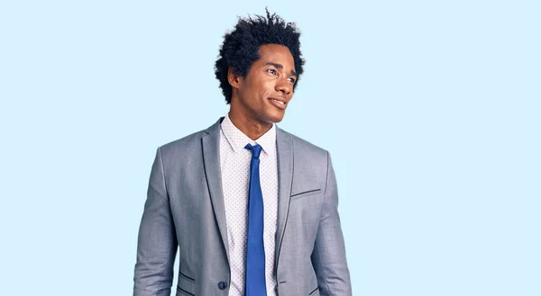 Handsome African American Man Afro Hair Wearing Business Jacket Smiling — Stock fotografie