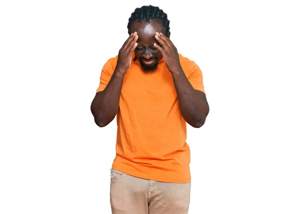 Handsome Young African American Man Wearing Casual Clothes Hand Head — Stock Photo, Image