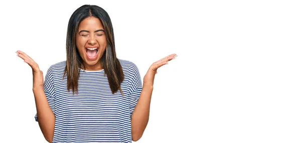 Young Latin Girl Wearing Casual Clothes Celebrating Mad Crazy Success — Stock Photo, Image