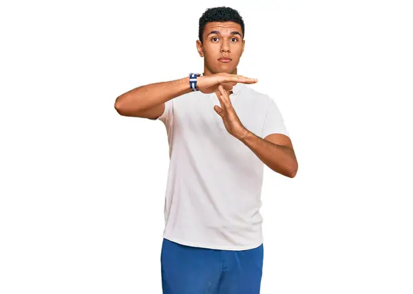 Young Arab Man Wearing Casual Clothes Doing Time Out Gesture — Stock Photo, Image