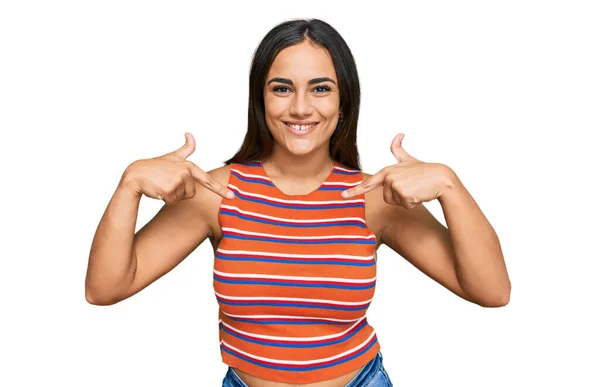 Young Brunette Woman Wearing Casual Clothes Looking Confident Smile Face — Stock Photo, Image