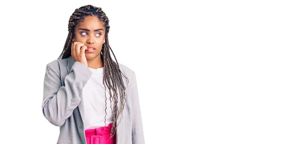 Young African American Woman Braids Wearing Business Clothes Looking Stressed — Stock Photo, Image