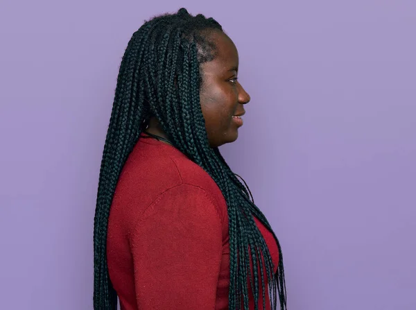 Young Black Woman Braids Wearing Casual Clothes Looking Side Relax — Stock Photo, Image